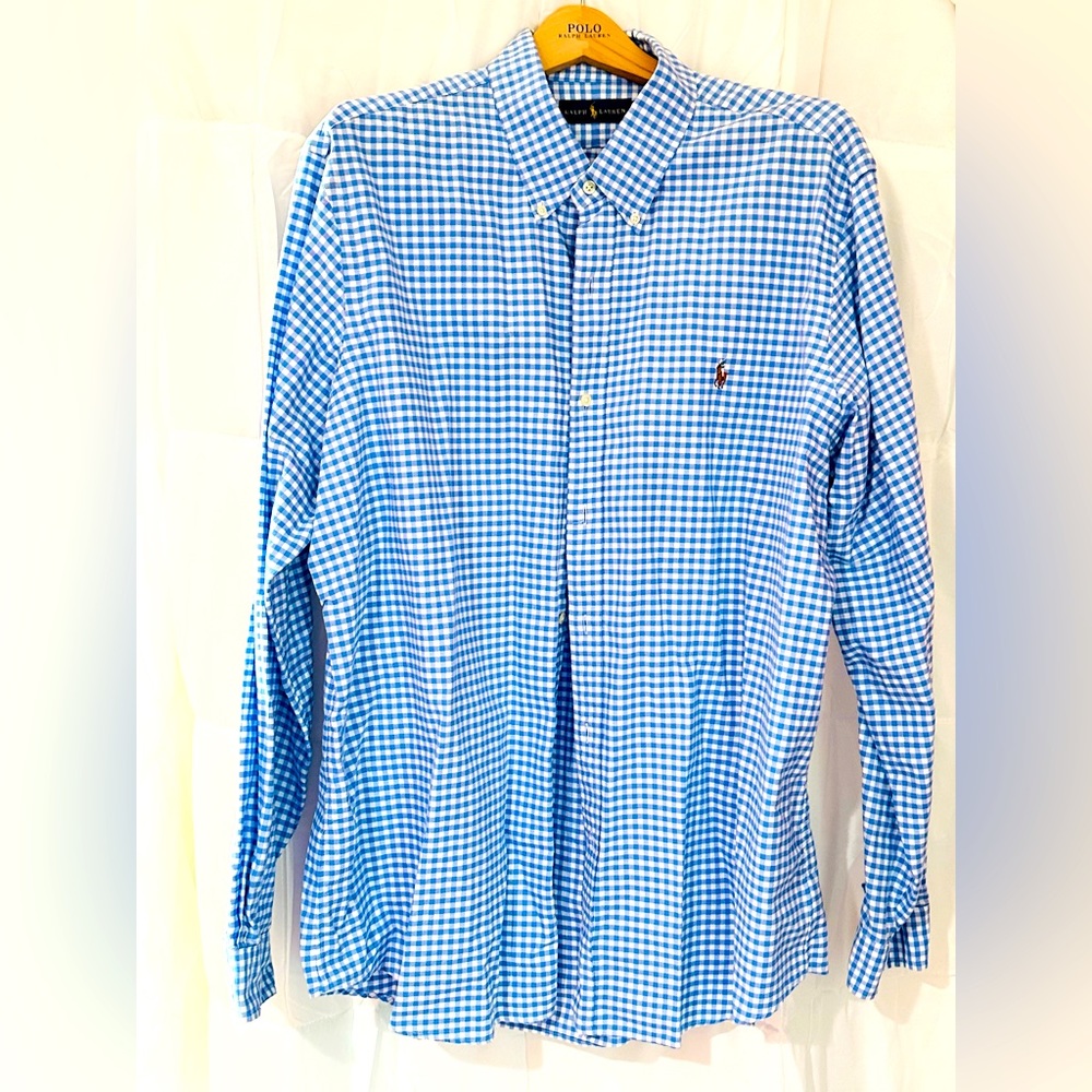 Light blue plaid button down shirt by Ralph Lauren size XXL